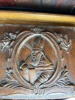 Antique French Gothic Architectural Panel Door Oak Wood Carved Salvage Priest