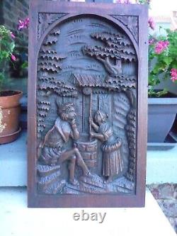 Antique French Gothic Architectural Panel Oak Wood Carved Salvage
