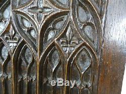 Antique French Gothic Revival Panel Carved Oak Wood Salvage Fleur de Lys