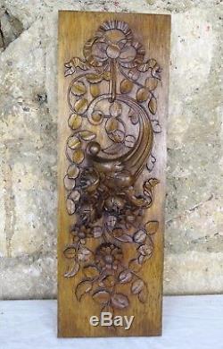 Antique French Hand Carved Architectural Walnut Panel Wood Ribbon Roses