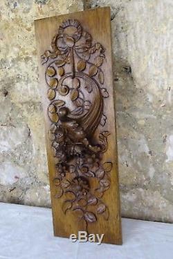 Antique French Hand Carved Architectural Walnut Panel Wood Ribbon Roses