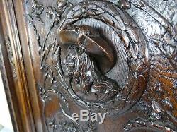 Antique French Hand Carved Oak Wood Architectural Cabinet Door Panel Musketeer