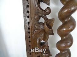 Antique French Hand Carved Oak Wood Openwork Panel Black Forest Frame Mirror