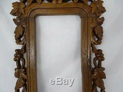 Antique French Hand Carved Oak Wood Openwork Panel/Frame Black Forest Mirror