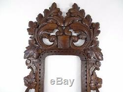 Antique French Hand Carved Oak Wood Openwork Panel/Frame Black Forest Mirror