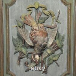 Antique French Hand Carved Painted Wooden Panel High Relief Still Life Partridge