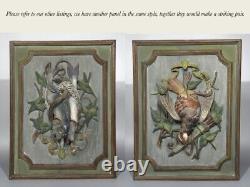 Antique French Hand Carved Painted Wooden Panel High Relief Still Life Partridge