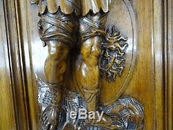 Antique French Hand Carved Solid Walnut Wood Door Panel Finely Carved- Gladiator