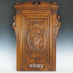 Antique French Hand Carved Walnut Wood Wall Panel Athena Caryatids Cabinet Door