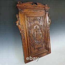 Antique French Hand Carved Walnut Wood Wall Panel Athena Caryatids Cabinet Door