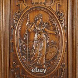 Antique French Hand Carved Walnut Wood Wall Panel Athena Caryatids Cabinet Door