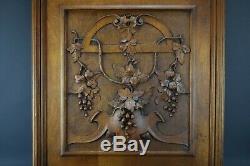 Antique French Hand Carved Walnut Wood Wall Panel of Wine Bunch of Grapes