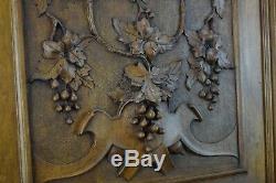Antique French Hand Carved Walnut Wood Wall Panel of Wine Bunch of Grapes