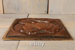 Antique French Hand Carved Wood Breton Couple Panel Salvaged Architectural