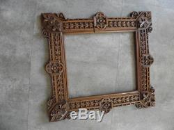 Antique French Hand Carved Wood Openwork Panel Black Forest Frame sculpt retro