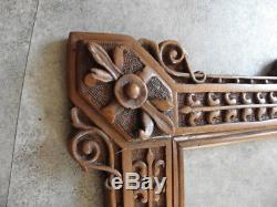 Antique French Hand Carved Wood Openwork Panel Black Forest Frame sculpt retro