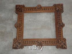 Antique French Hand Carved Wood Openwork Panel Black Forest Frame sculpt retro