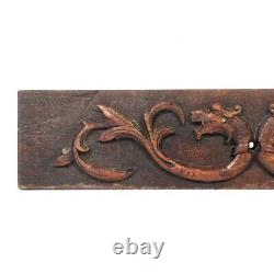Antique French Hand Carved Wooden Panel, Dragons, Leaves