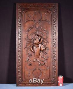 Antique French Highly Carved Hunting Panel in Oak Wood with Fish Salvage
