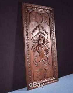 Antique French Highly Carved Hunting Panel in Oak Wood with Fish Salvage