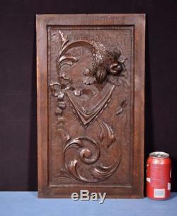 Antique French Highly Carved Panel in Oak Wood Salvage withFlowers