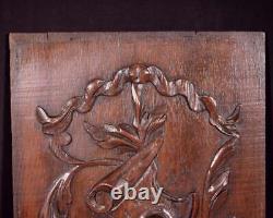 Antique French Highly Carved Panel in Oak Wood Salvage withFlowers