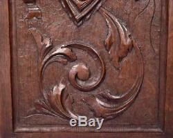 Antique French Highly Carved Panel in Oak Wood Salvage withFlowers