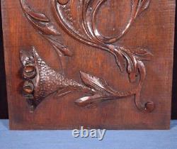 Antique French Highly Carved Panel in Oak Wood Salvage withFlowers