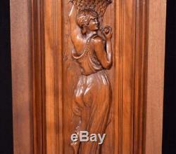 Antique French Highly Carved Panel in Walnut Wood Salvage withFigure