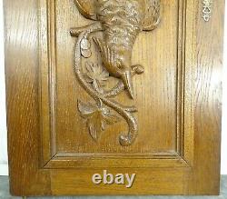 Antique French Hunting Style Carved Panel/Door Solid Oak Wood with Bird