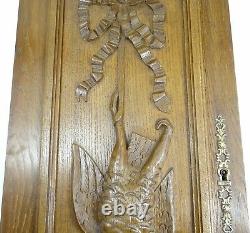 Antique French Hunting Style Carved Panel/Door Solid Oak Wood with Bird