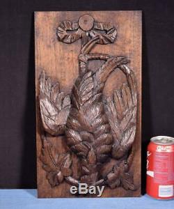 Antique French Hunting Style Carved Panel in Solid Oak Wood withBird 1