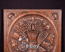 Antique French Louis XVI Style Carved Panel in Oak Wood with Basket