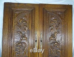 Antique French Pair Gothic Carved Oak Wood Doors Panels Chimera