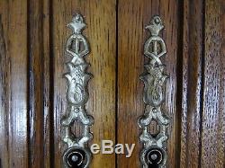 Antique French Pair Gothic Carved Oak Wood Doors Panels Chimera