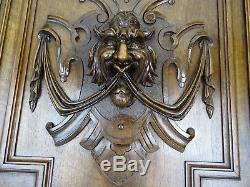 Antique French Panel/Door in Solid Walnut Wood with Devil Face Highly Carved