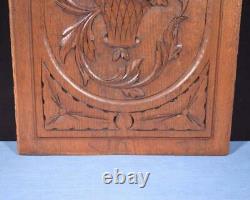 Antique French Panel in Solid Oak Wood Highly Carved Details with Basket