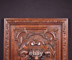 Antique French Panel in Solid Oak Wood with Lion Face Highly Carved