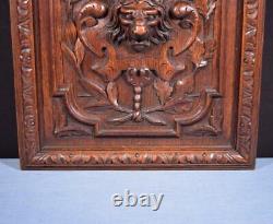 Antique French Panel in Solid Oak Wood with Lion Face Highly Carved