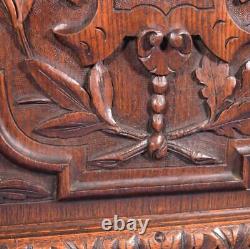 Antique French Panel in Solid Oak Wood with Lion Face Highly Carved