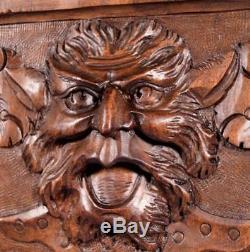 Antique French Panel in Solid Walnut Wood with Face Highly Carved