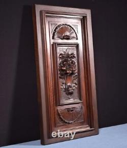 Antique French Panel in Solid Walnut Wood with Lion Face Highly Carved 1