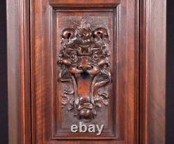 Antique French Panel in Solid Walnut Wood with Lion Face Highly Carved 1