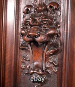 Antique French Panel in Solid Walnut Wood with Lion Face Highly Carved 1