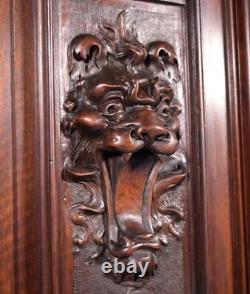 Antique French Panel in Solid Walnut Wood with Lion Face Highly Carved 1