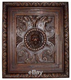 Antique French Renaissance Style Hand Carved Oak Wood Lion Panel 1