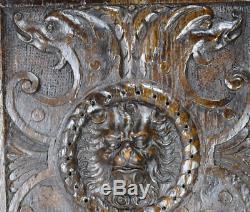 Antique French Renaissance Style Hand Carved Oak Wood Lion Panel 2