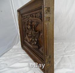Antique French Solid Oak Carved Wood Door Church Decor Gothic Panel Angel