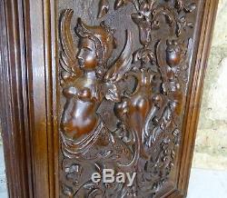Antique French Superb Hand Carved Wood Solid Walnut Panel Door Two Caryatyd