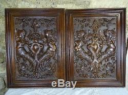 Antique French Superb Hand Carved Wood Solid Walnut Panel Door Two Caryatyd
